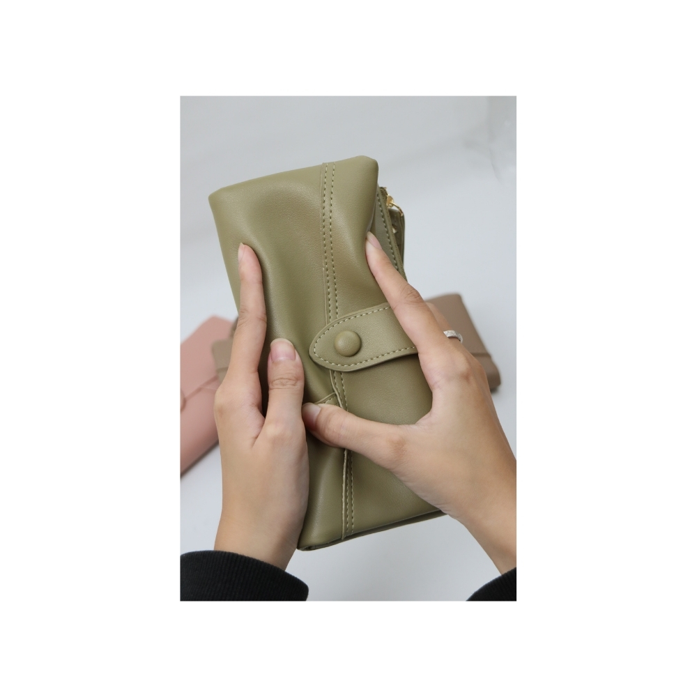 Soir&eacute;e  典雅對折長夾-櫻花粉 多卡位收納 人氣女用皮夾 女夾鈔票卡片零錢收納包, , large