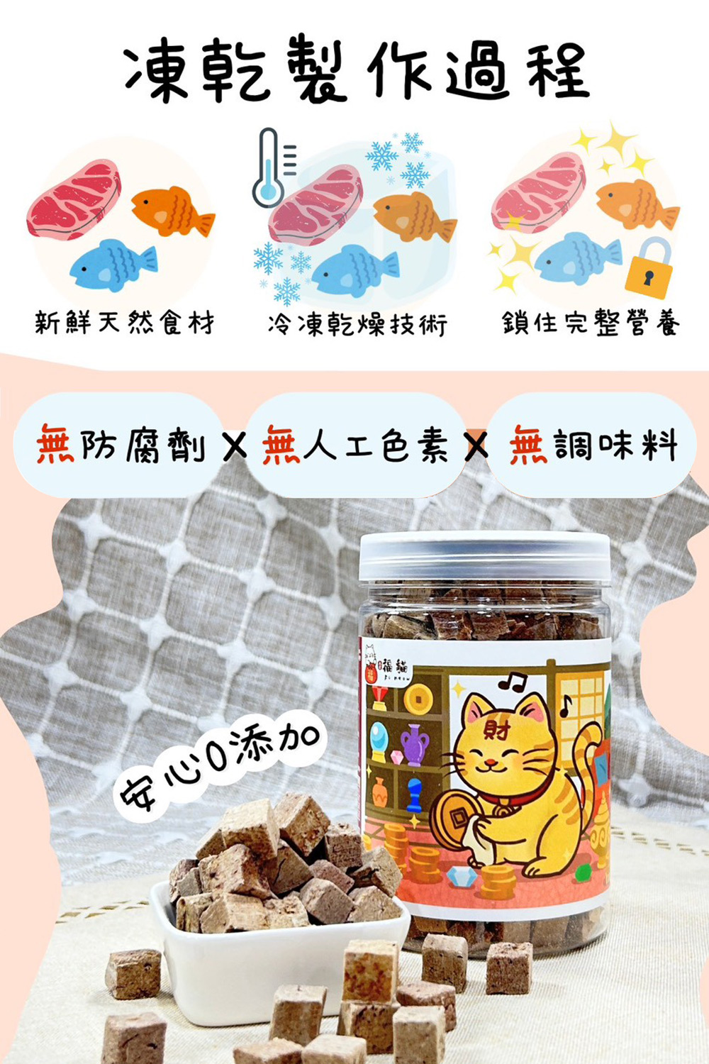 【大吉福貓】新鮮迷你凍乾35-50g/入*3入組(貓凍乾/雞肉凍乾/鱈魚凍乾/鮭魚凍乾), , large