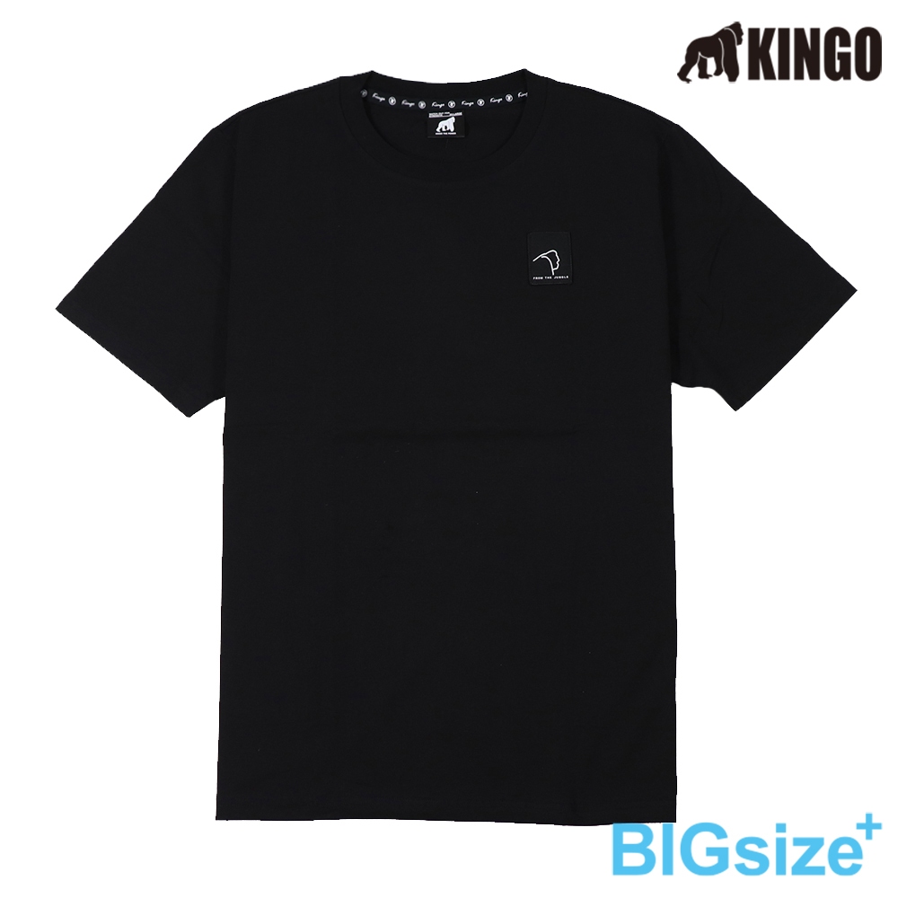KINGO-大尺碼-男款 圓領T恤-黑-413135, , large