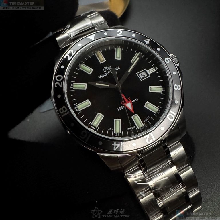 [星晴錶業]WAKMANN手錶,46mm,WA00042黑色錶面銀錶殼銀色精鋼錶帶款, , large