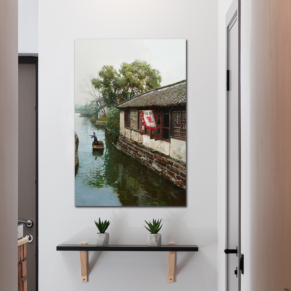 【御畫房】江南水鄉 國家一級畫師手繪油畫60×90cm(VF-29), , large