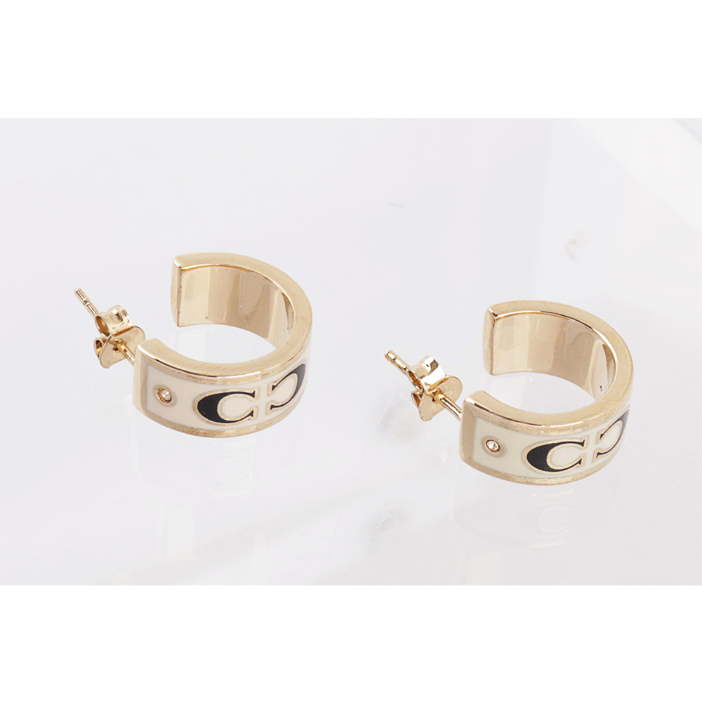 COACH CC Logo 琺瑯及玻璃水鑽環狀耳環(金色/白色), , large