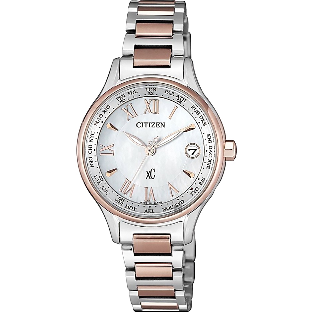 CITIZEN 星辰 XC 鈦 光動能電波女錶-雙色版/28mm EC1169-50W, , large