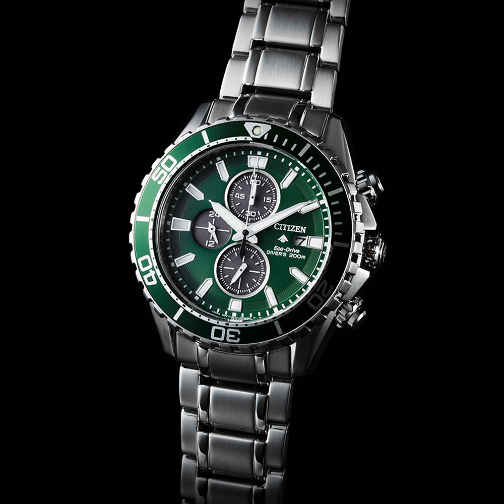 CITIZEN 星辰 Promaster 光動能潛水計時手錶-銀x綠/44.5mm CA0820-50X, , large