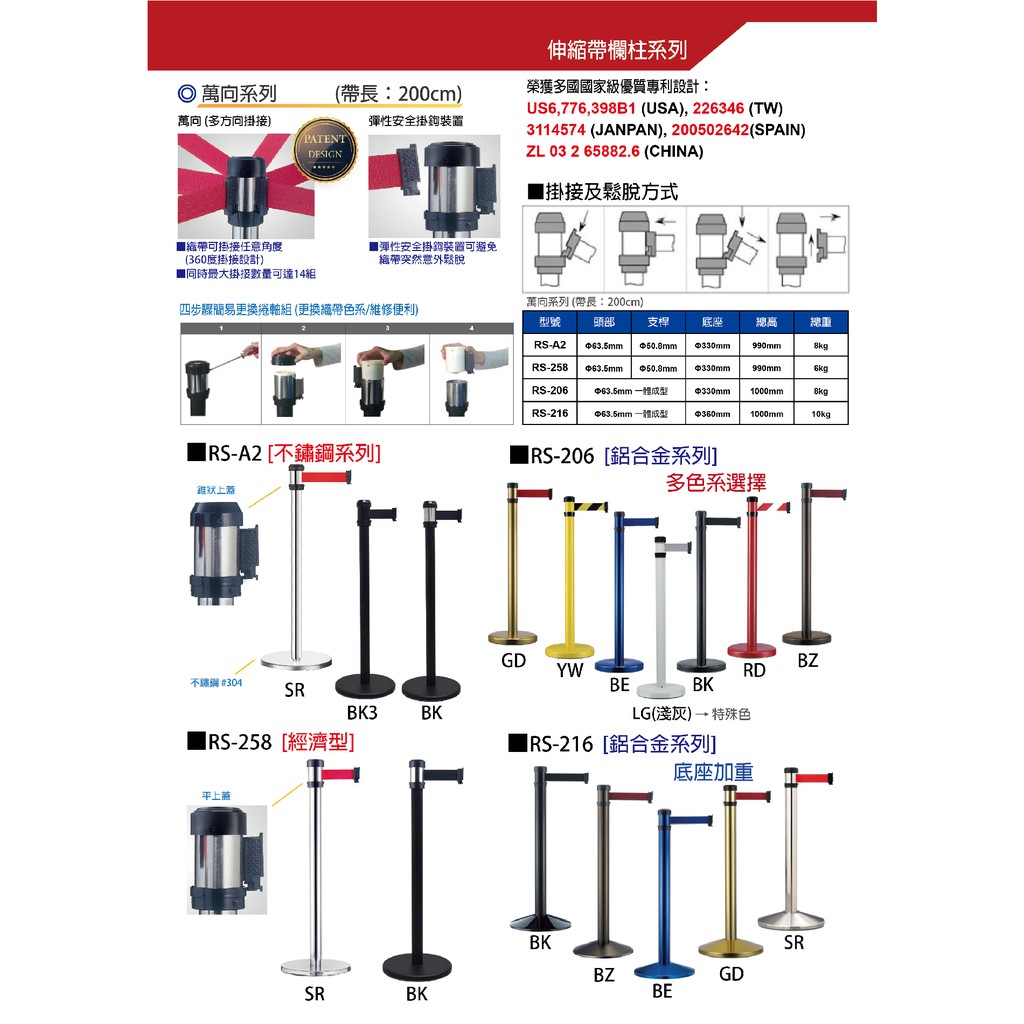萬向欄柱（黑柱）RS-N4BK 帶長400公分(經濟型)(全黑) 錐形盤底座加重 紅龍柱 動線規劃 伸縮圍欄柱子 排隊, , large