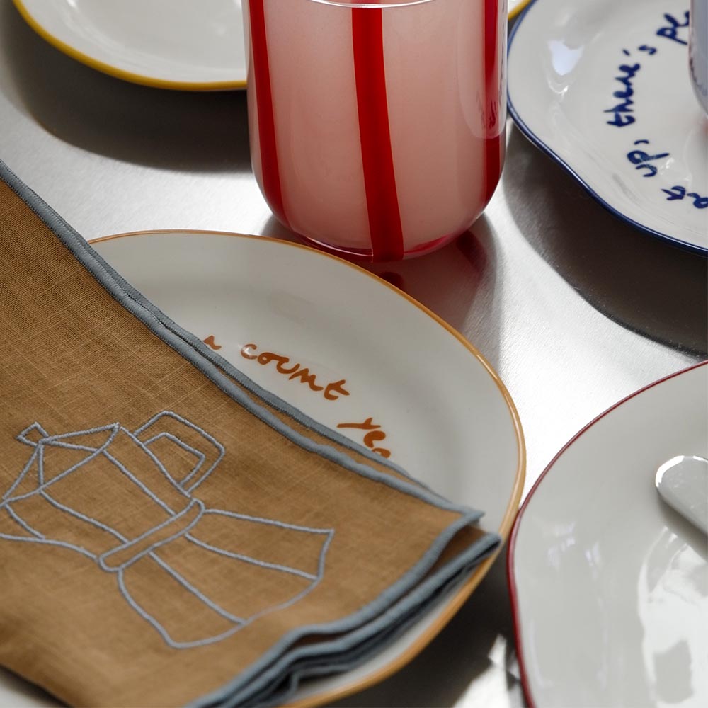 【英國 MÆGEN】刺繡棉麻餐巾組-卡其 (摩卡壺), , large