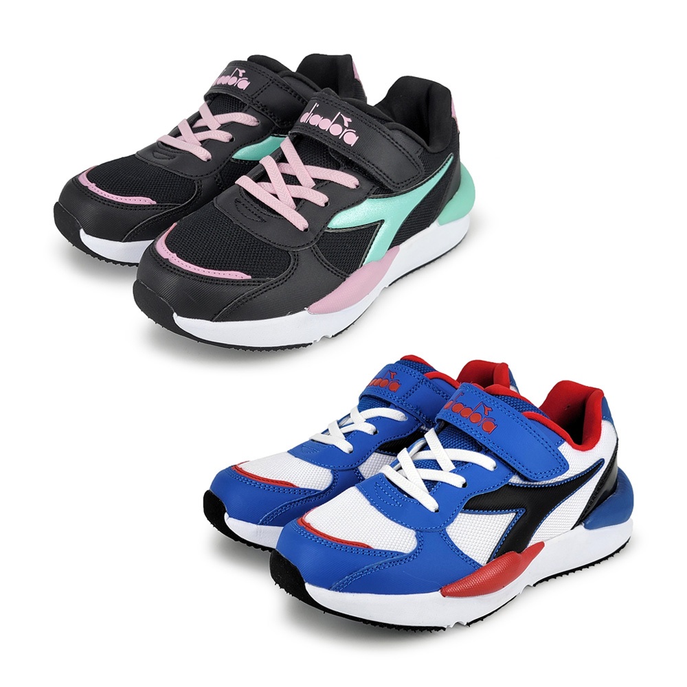 DIADORA迪亞多那 兒童輕量時尚跑鞋 童運動鞋 童鞋 魔鬼氈 透氣 保護後跟 吸震 減壓 健康鞋墊 止滑 黑綠 白藍, , large