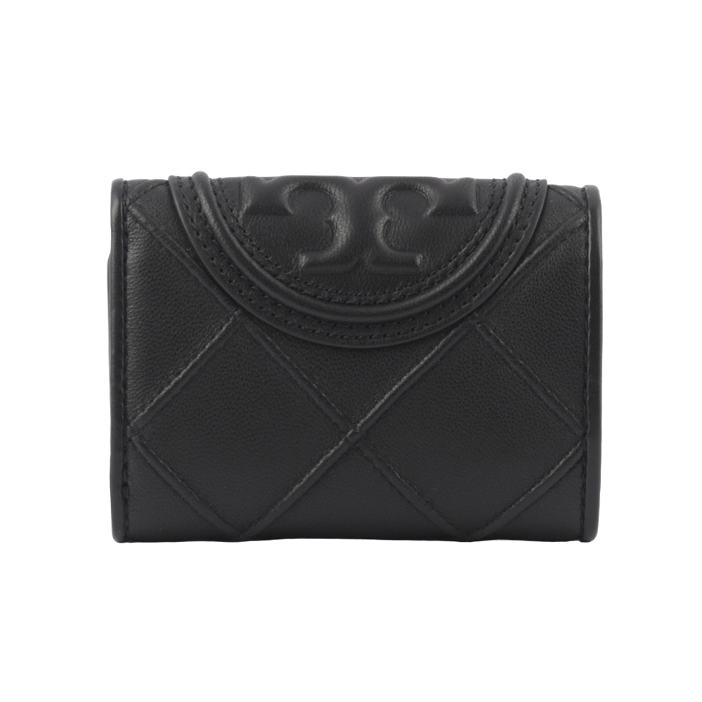 TORY BURCH Fleming 縫線納帕皮革小款三折短夾/黑色, , large