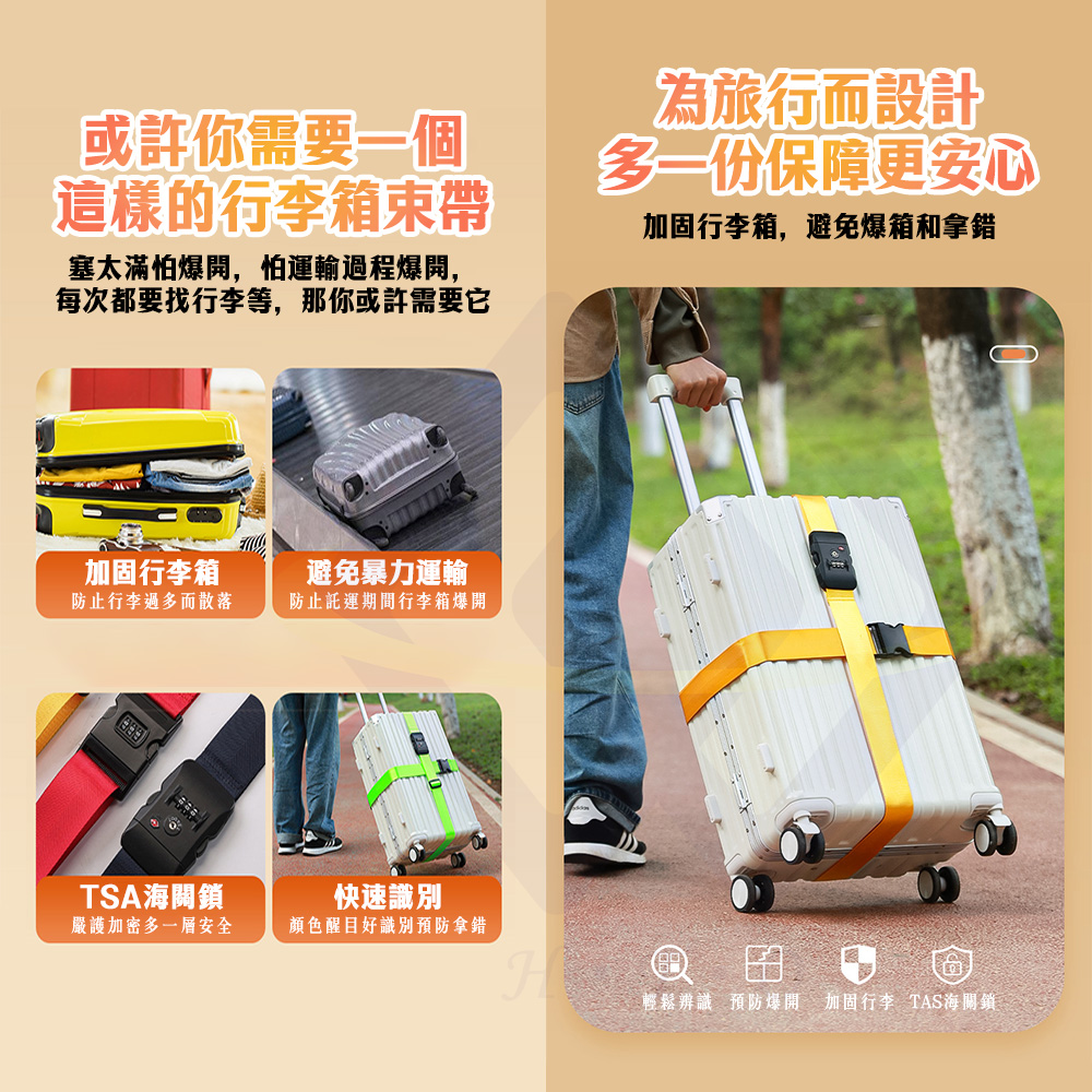【禾統】TSA海關所行李箱束 / 多色可選 / 1條(行李束帶 行李箱固定帶 行李綁帶 可調節束帶 旅行 密碼鎖束帶), 海軍藍, large