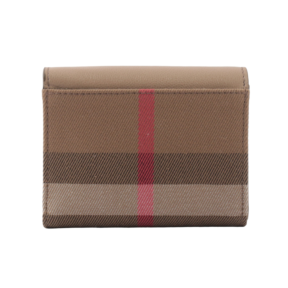 BURBERRY Lancaster 牛皮及帆布格紋三折短夾/栗子色/棕色, , large