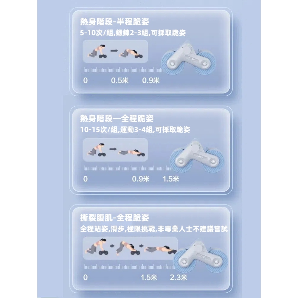 【A&R】升級版加大加寬自動回彈雙輪健腹輪附跪墊 - 藍灰色, , large