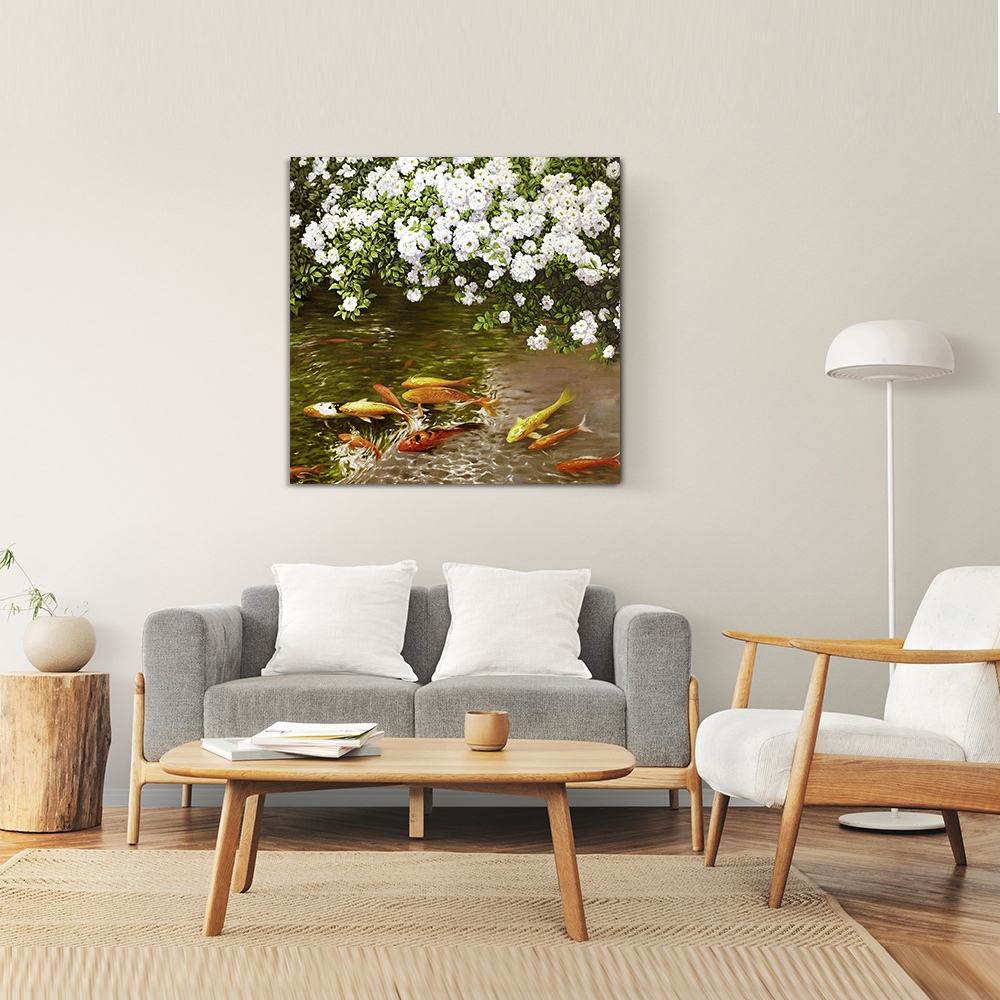 【御畫房】富貴有魚 國家一級畫師手繪油畫80×80cm(VF-170), , large