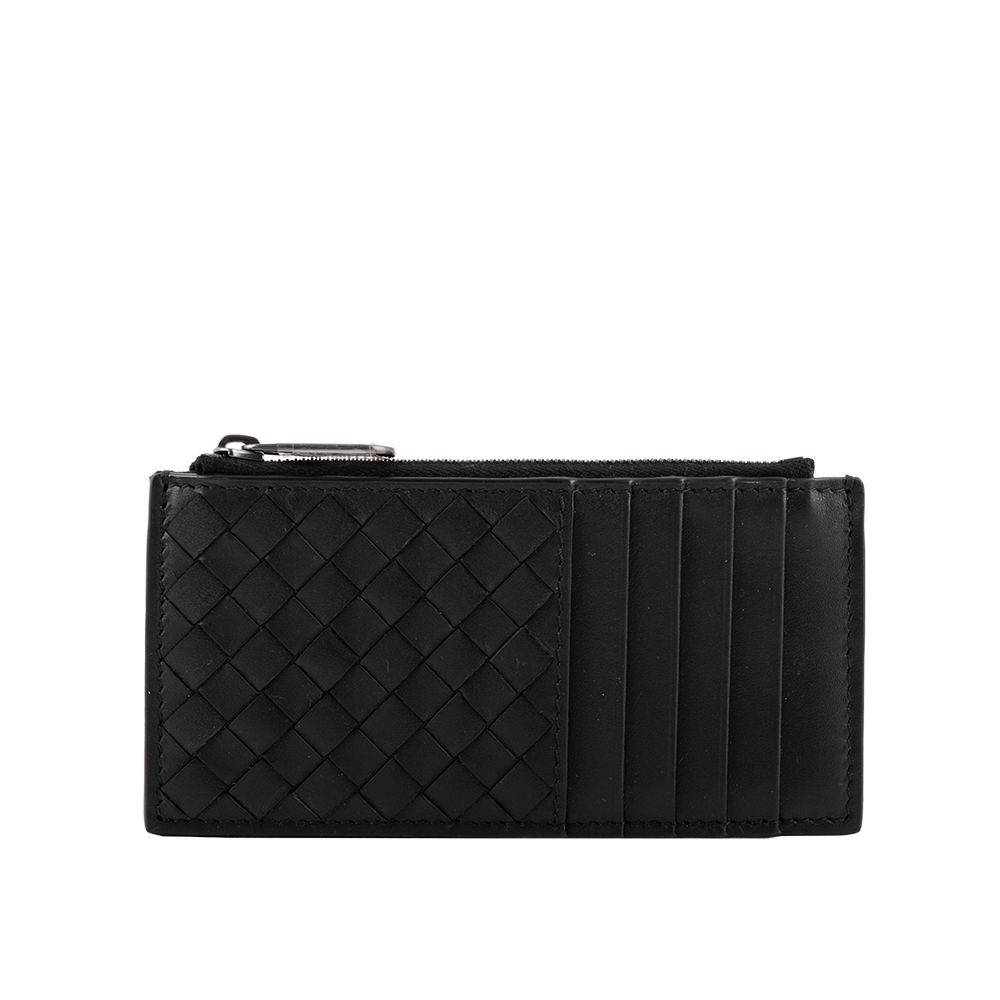 BOTTEGA VENETA 拉鏈小牛皮零錢包名片/卡夾/黑色, , large