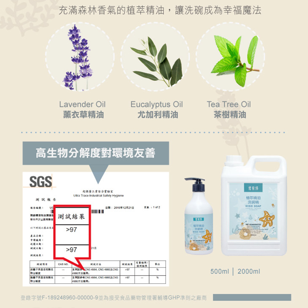 Plant essential oil dishwashing liquid (lavender tea tree) super concentrated 2000ml x 8 bottles x 1 box, , large