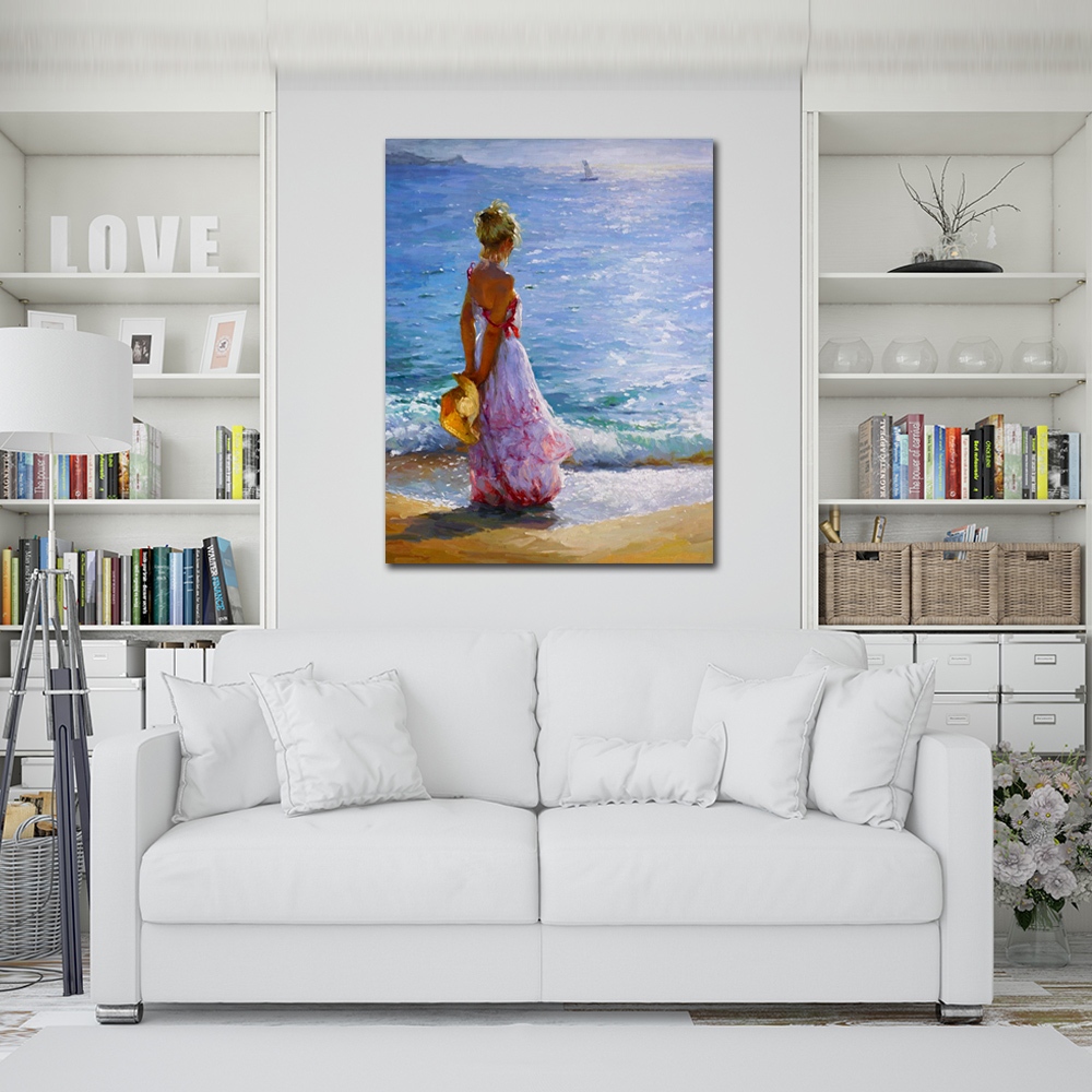 【御畫房】海邊 國家一級畫師手繪油畫60×80cm(VF-158), , large