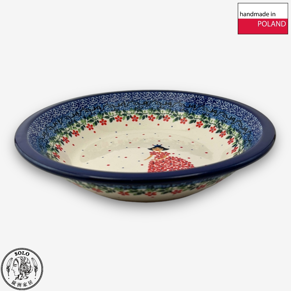 【SOLO Vintage】CA Polish Pottery 21.5cm Deep Plate Soup Plate Red Princess Series, , large