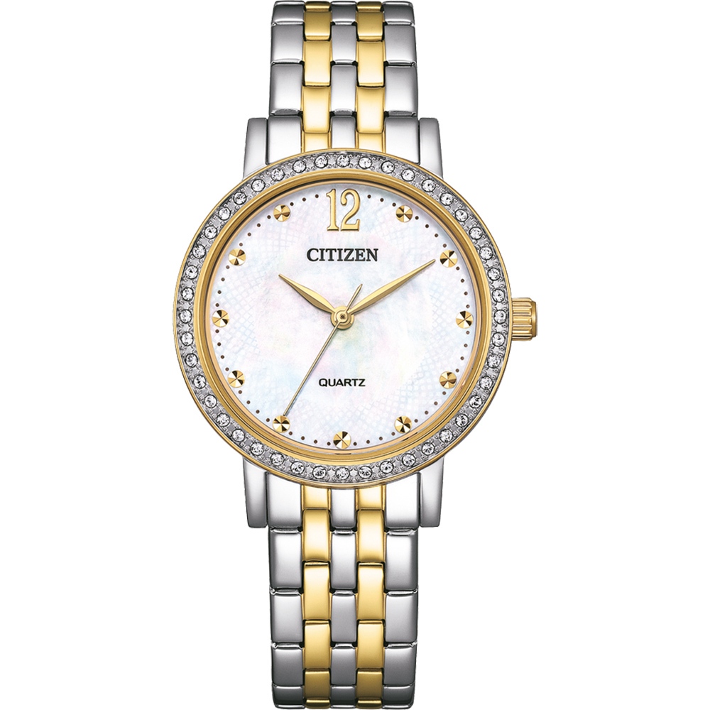 CITIZEN 星辰 晶鑽珍珠貝石英女錶-香檳金/31.2mm EL3104-54D, , large