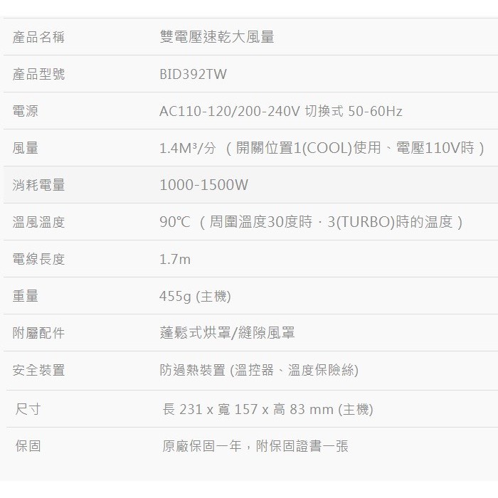 TESCOM BID392TW 雙電壓負離子吹風機 國際電壓 負離子 公司貨, , large