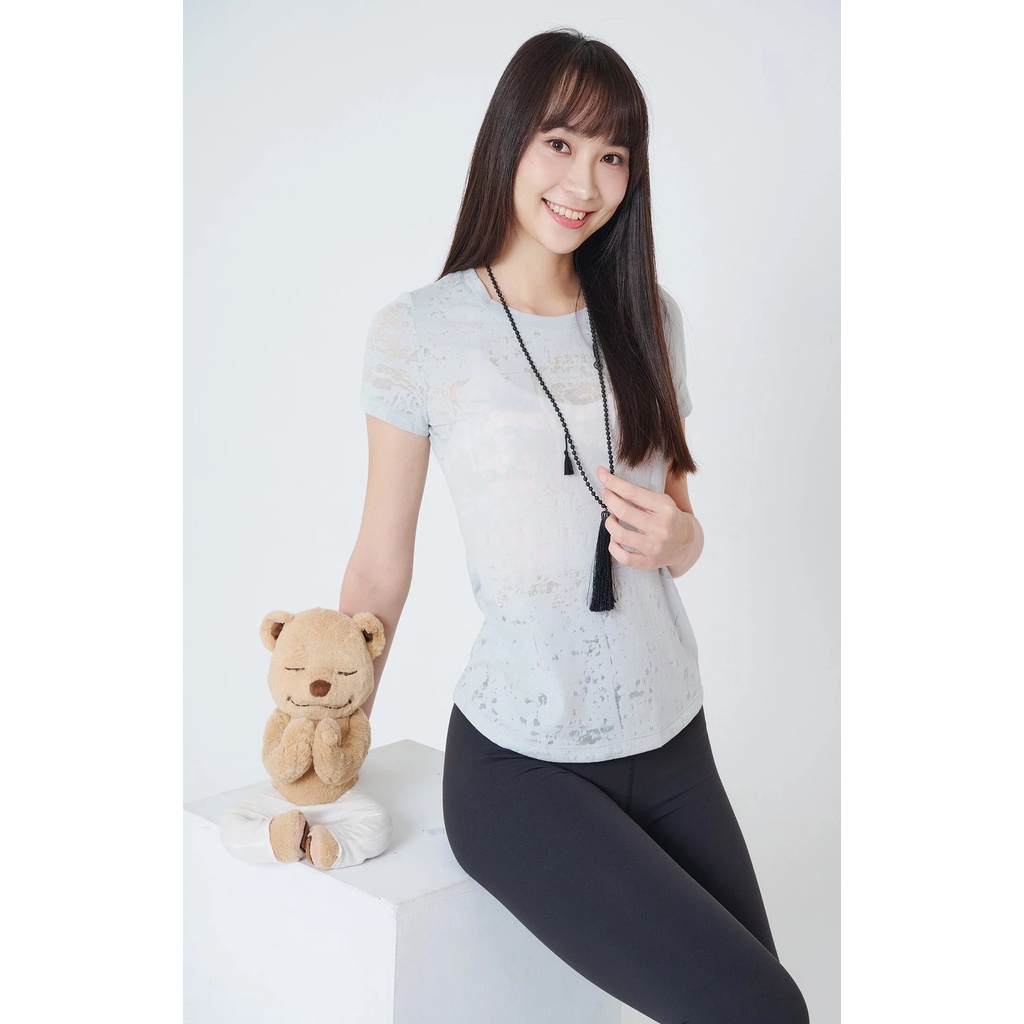 YOGA FLOW Burn Out T shirt - 極簡圓領燒花罩衫 - 銀河灰 Misty Grey, , large