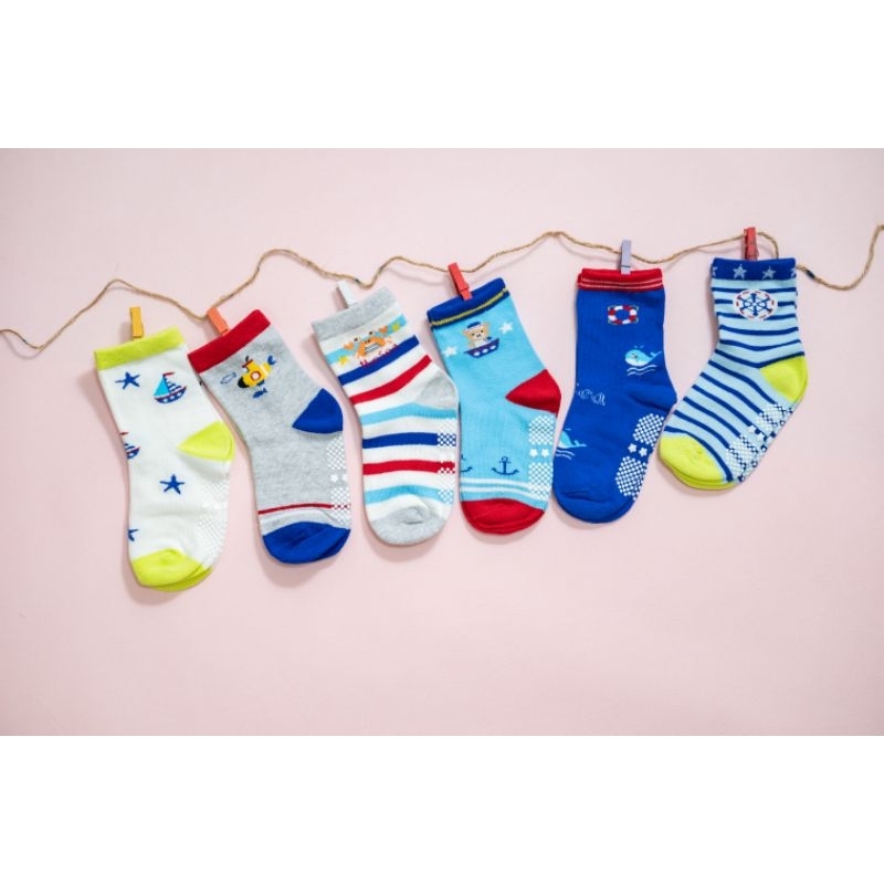 [Kaimei Cotton Industry] 10 pairs set, random and excellent, MIT made in Taiwan, pure cotton anti-slip children's socks (3-6 years old) - Maritime Expedition Team, , large