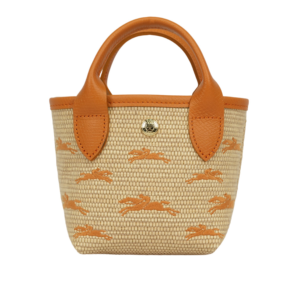 LONGCHAMP XS號 LE PANIER PLIAGE 滿版草編迷你二用包/杏桃色, , large