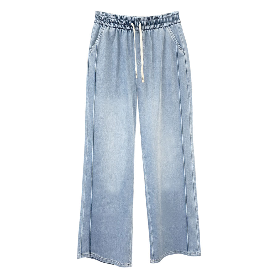 輕型牛仔立體剪裁褲-淺藍M