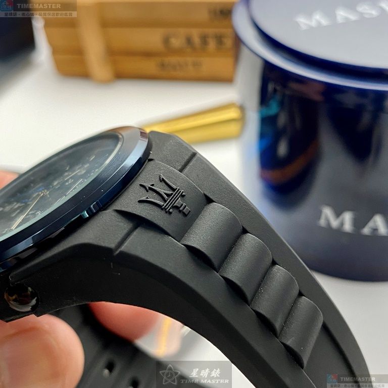 [星晴錶業]MASERATI手錶,44mm,R8851115007黑色錶面寶藍錶殼深黑色矽膠錶帶款, , large