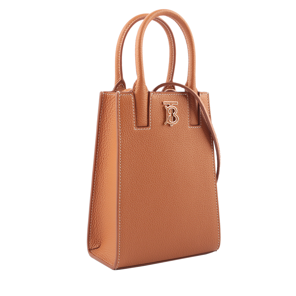 BURBERRY Frances 荔枝皮革微型手機托特包/焦糖色, , large