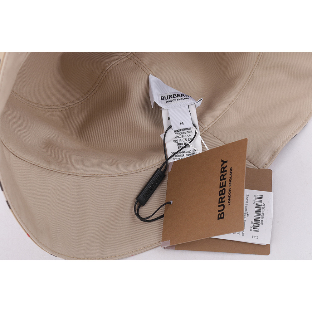 BURBERRY M號 經典條紋棉質雙面可用漁夫帽/米色, , large
