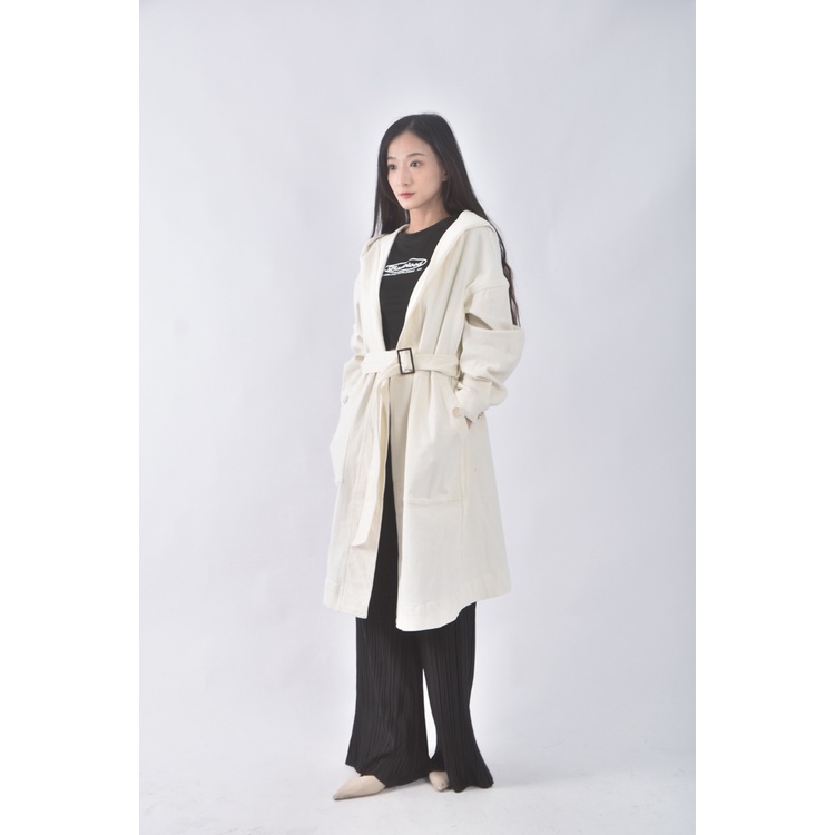 (XL) key wear丹寧牛仔質感棉質大衣杏色綁帶外套二手衣, , large