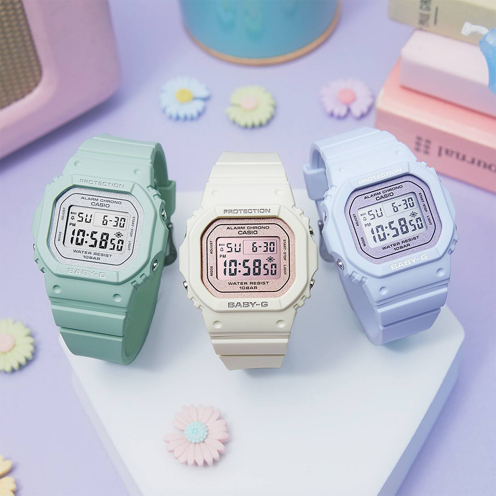 CASIO 卡西歐 BABY-G 春季色彩方形女錶電子錶-鼠尾草綠 BGD-565SC-3, , large