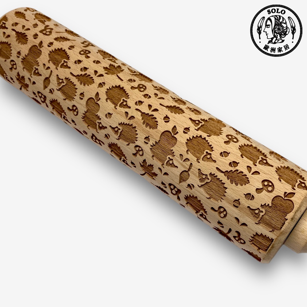 【SOLO Vintage】Hedgehog Rolling Pin 43CM Embossed Natural European Wood Made in Poland, , large