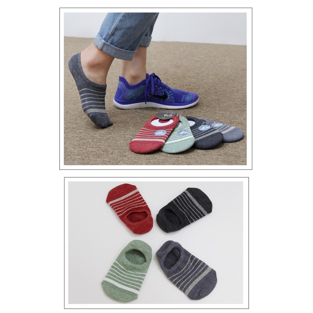 【D&G】條紋足底圈絨隱形女襪<暗紅>D374 氣墊 毛巾底 襪子 隱形襪, , large