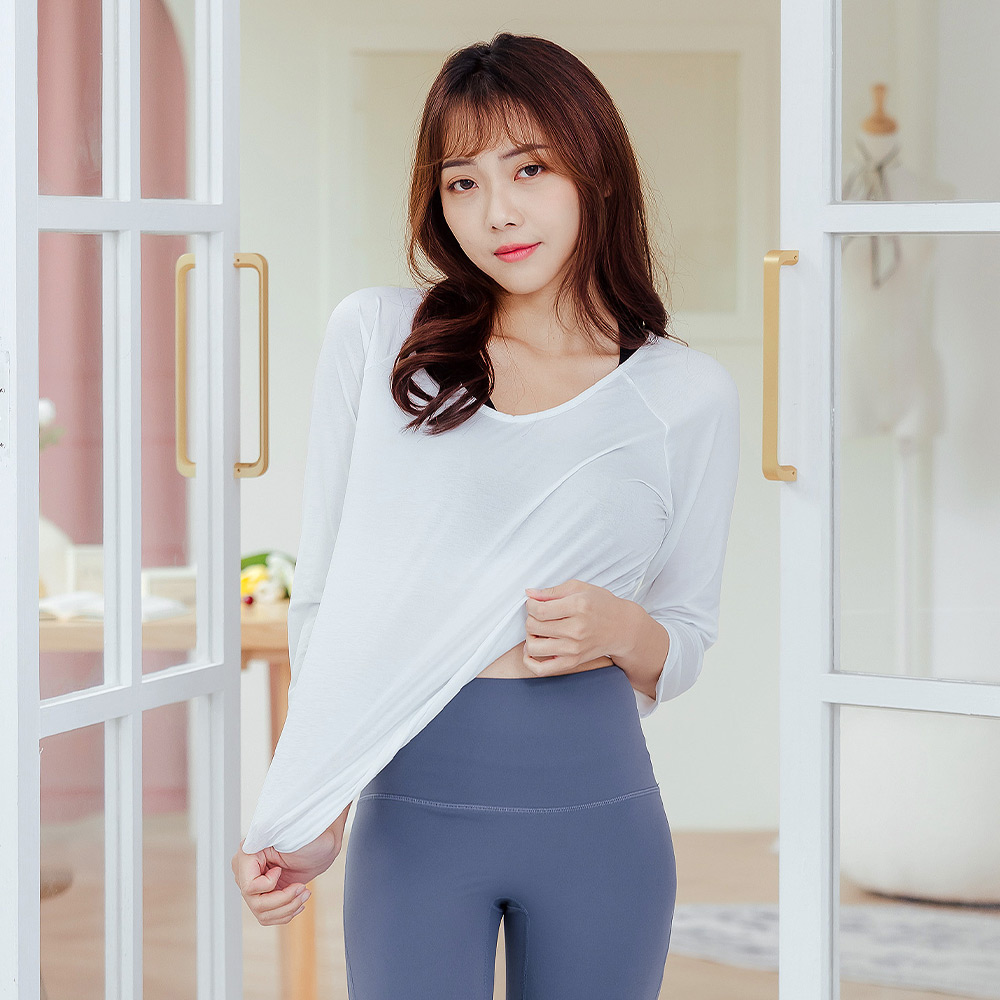 【NEONER】Ultra-Light Cooling 3/4 Sleeve Top &ndash; White (Slim Fit, Stretchy), , large