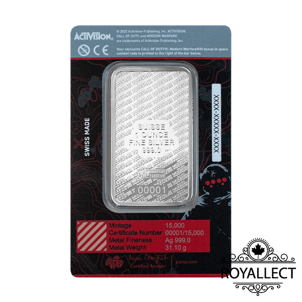 PAMP 1 oz Silver MWIII Call of Duty Proof-Like Bar in Bezel, , large