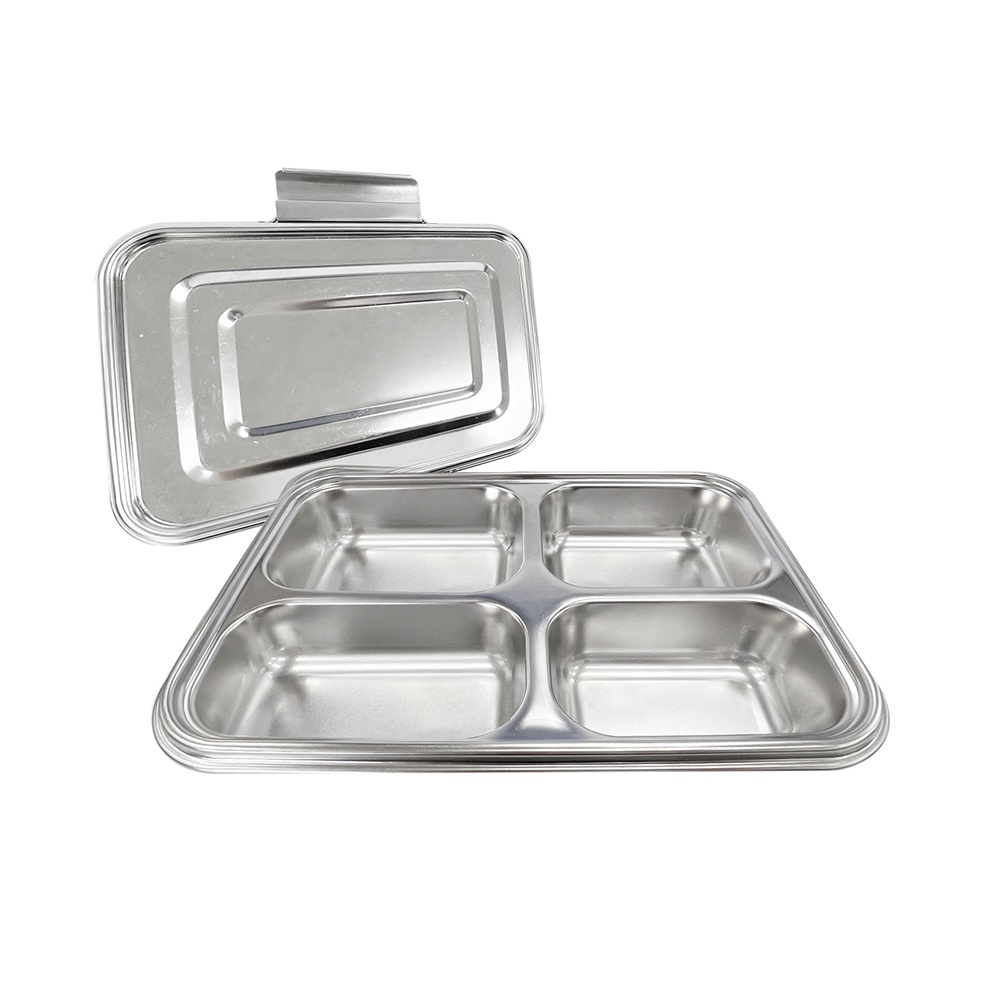 PERFECT 理想牌 極緻316不鏽鋼四格餐盤分格便當盒環保餐盒 25cm附蓋-Leidea樂德兒, , large