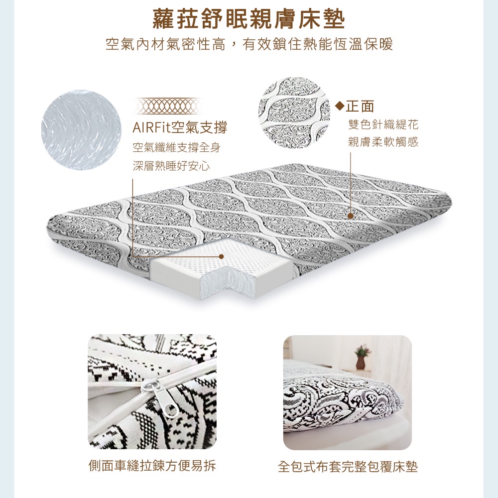 【日本旭川】AIRFit氧活力蘿菈緹花針織8.8cm空氣床墊 伊正推薦 強力支撐加高 可水洗 6D透氣循環 高回彈, , large