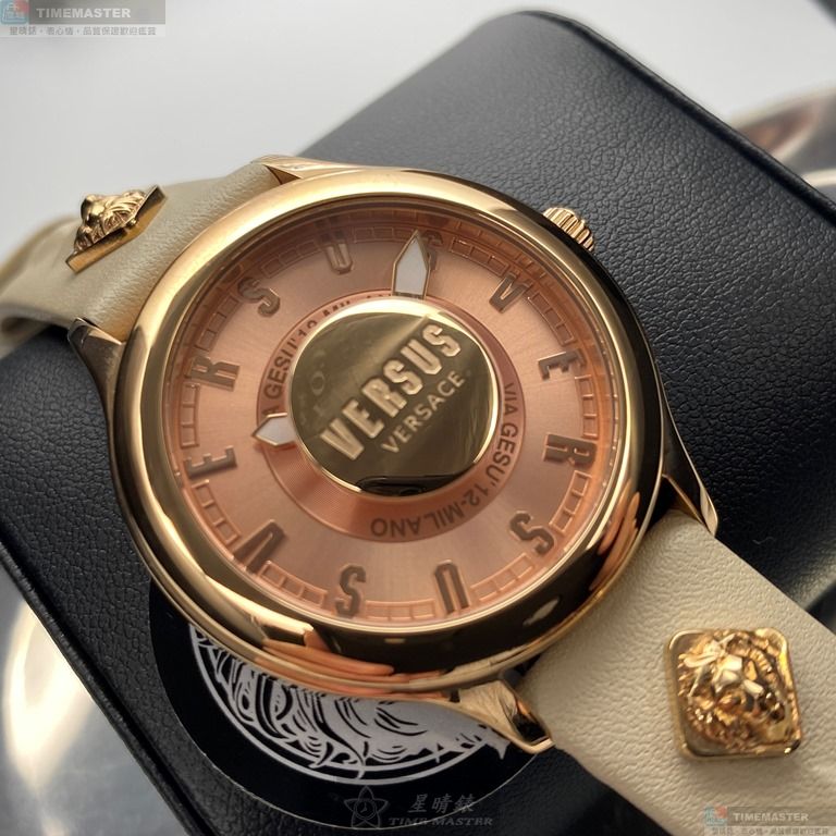 [星晴錶業]VERSUS VERSACE手錶,40mm,VV00278粉金錶面玫瑰金錶殼米白真皮皮革錶帶款, , large