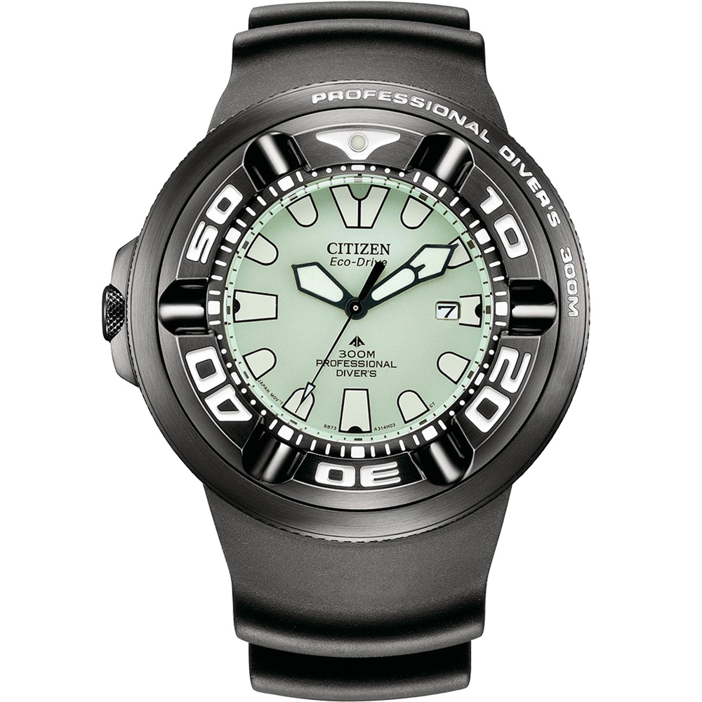 CITIZEN 星辰 PROMASTER 限量 光動能300米潛水手錶 送禮-黑x夜光 BJ8055-04X, , large
