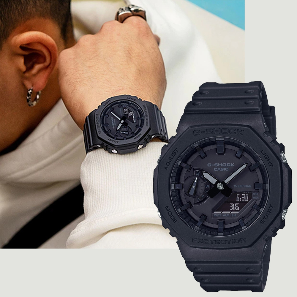 CASIO 卡西歐 G-SHOCK 街頭軍事系列 八角 電子錶-黑 GA-2100-1A1, , large