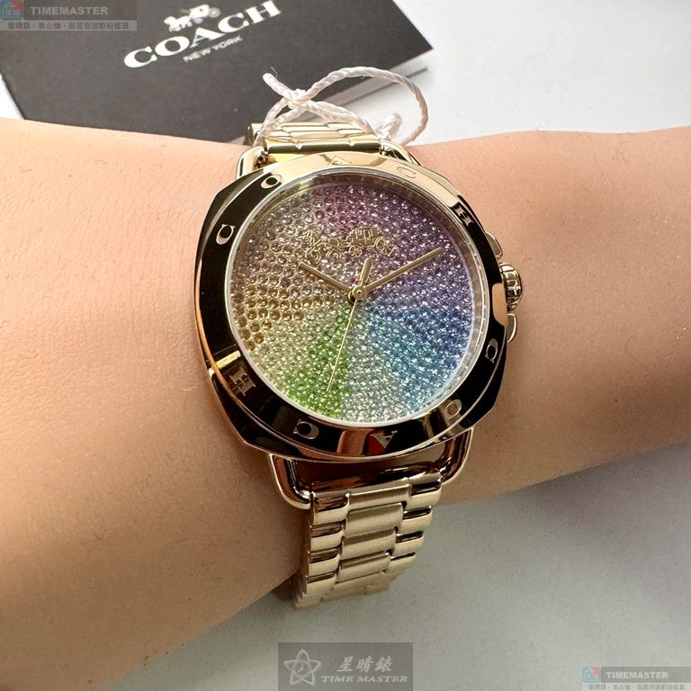 [星晴錶業]COACH手錶,34mm,CH00199彩虹錶面金色錶殼金色精鋼錶帶款, , large