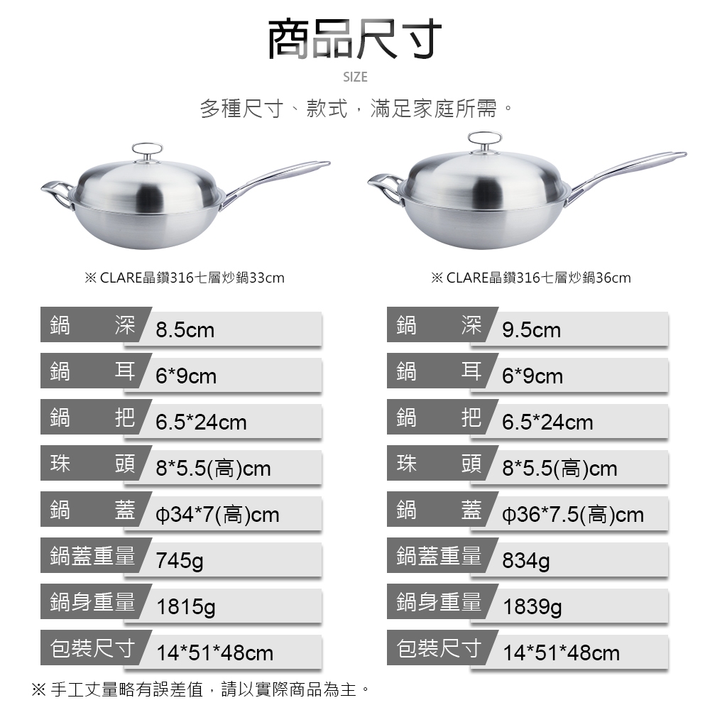 CLARE 可蕾爾 晶鑽316不鏽鋼七層複合金炒鍋附蓋 36cm單把 附蓋-Leidea樂德兒, , large