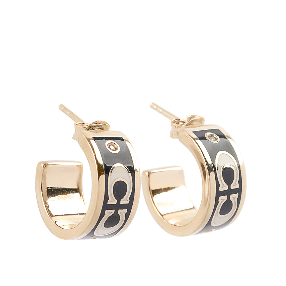 COACH CC Logo 琺瑯及玻璃水鑽環狀耳環(金色/黑色)