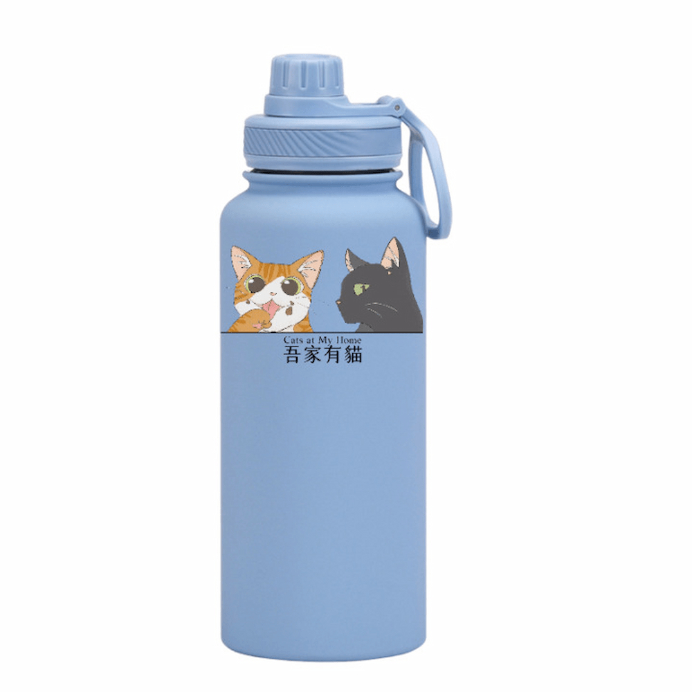 【吾家有貓】吾家有貓運動水壺陶瓷款 1000ML-淺藍, , large
