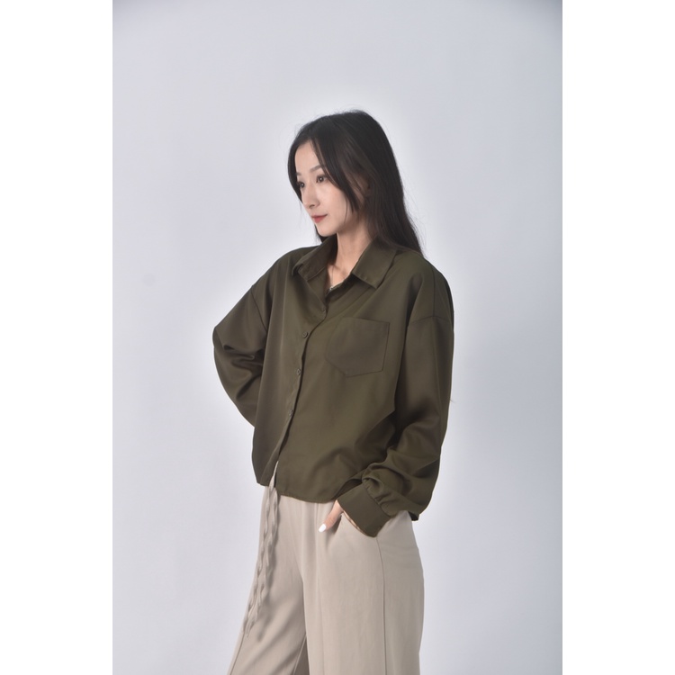 (F) miss zhang質感落肩綠色襯衫上衣二手衣, , large