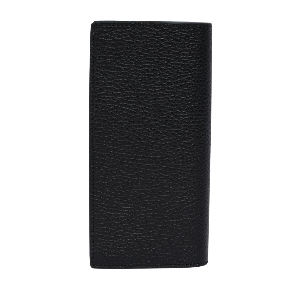 GUCCI 金屬縫線雙G Logo 牛皮雙色二折長夾/黑色/綠色, , large