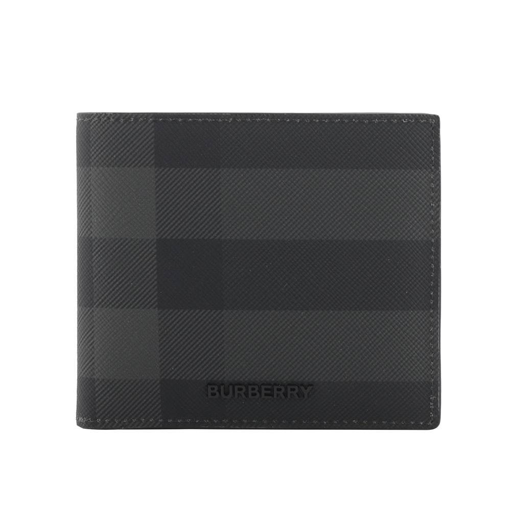 BURBERRY 經典格紋帆布對開8卡短夾(炭灰色), , large