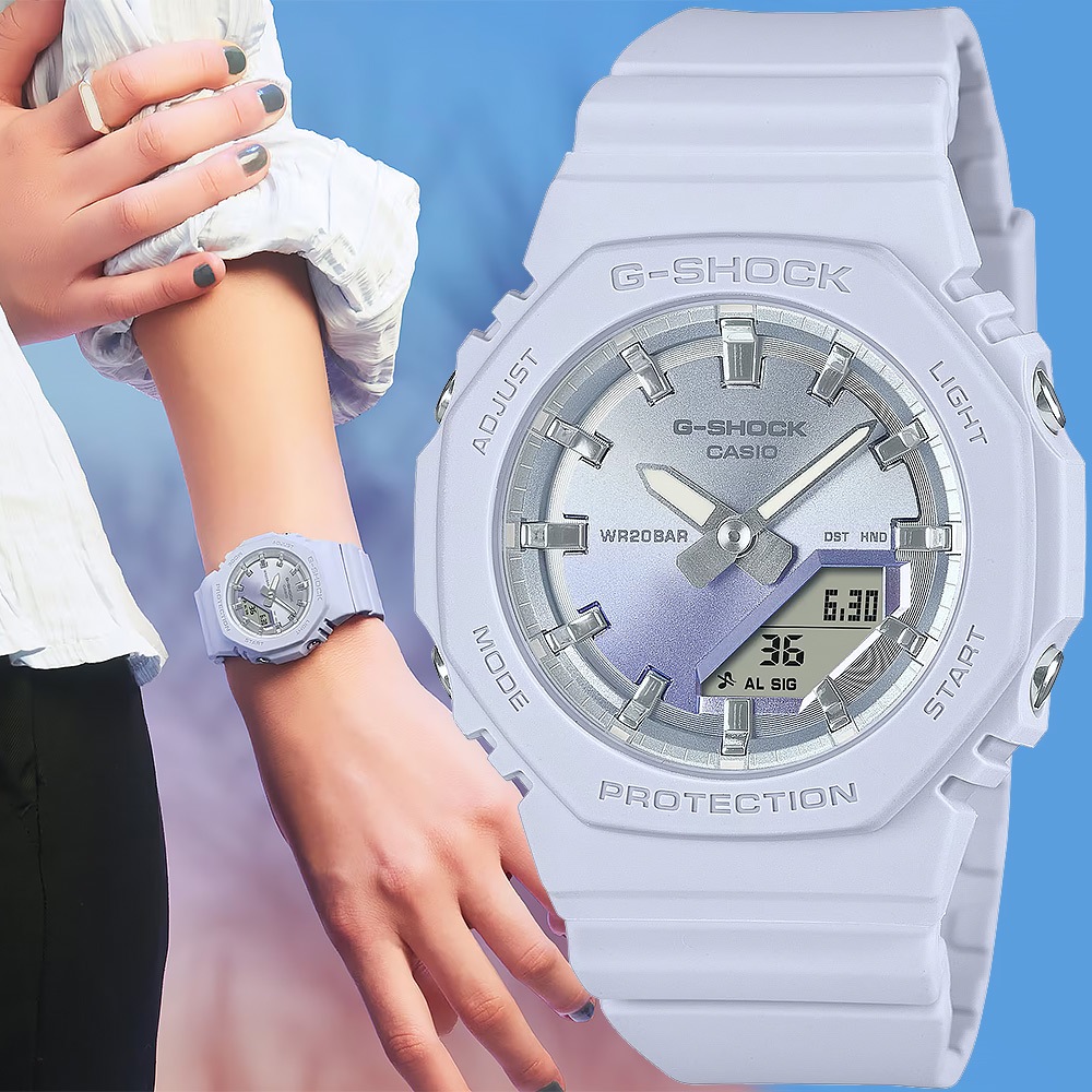 CASIO 卡西歐 G-SHOCK 日落時刻 漸層環保雙顯手錶-藍 GMA-P2100SG-2A, , large