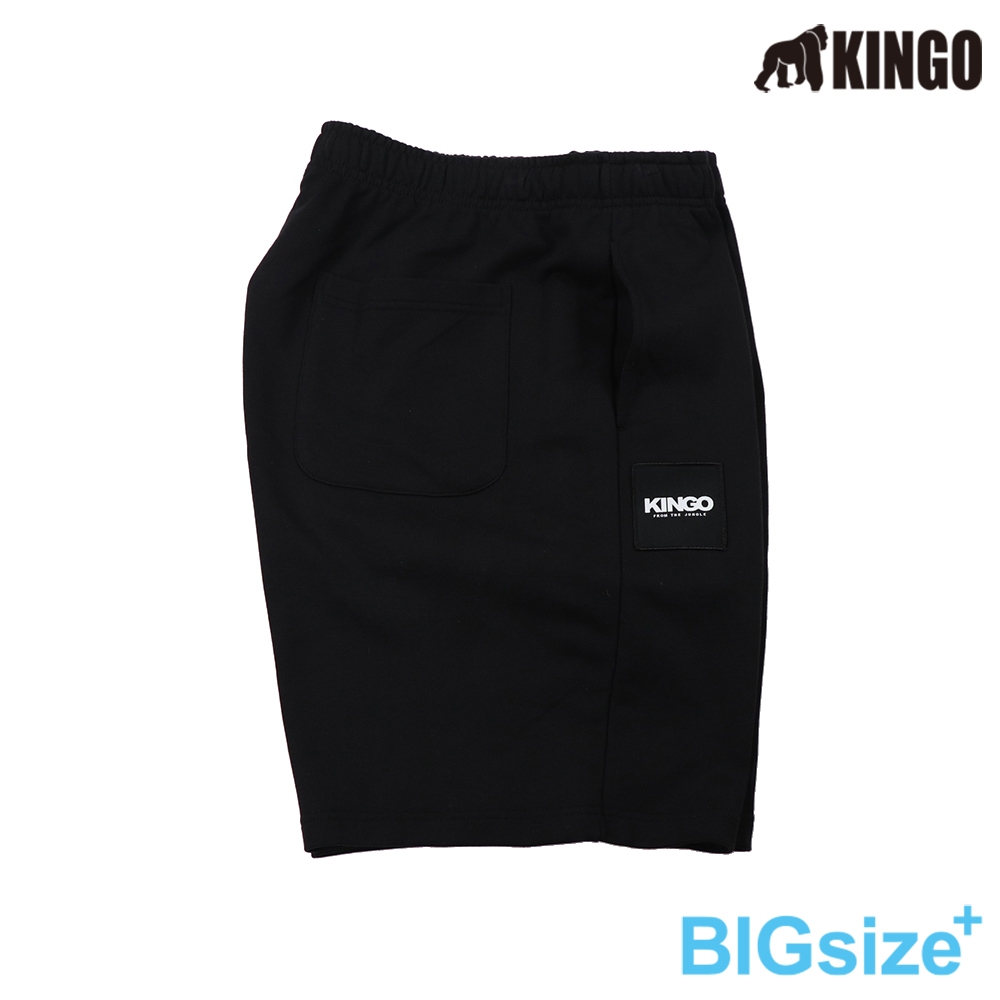 KINGO-大尺碼-男款 鬆緊 棉短褲-黑-443314, , large