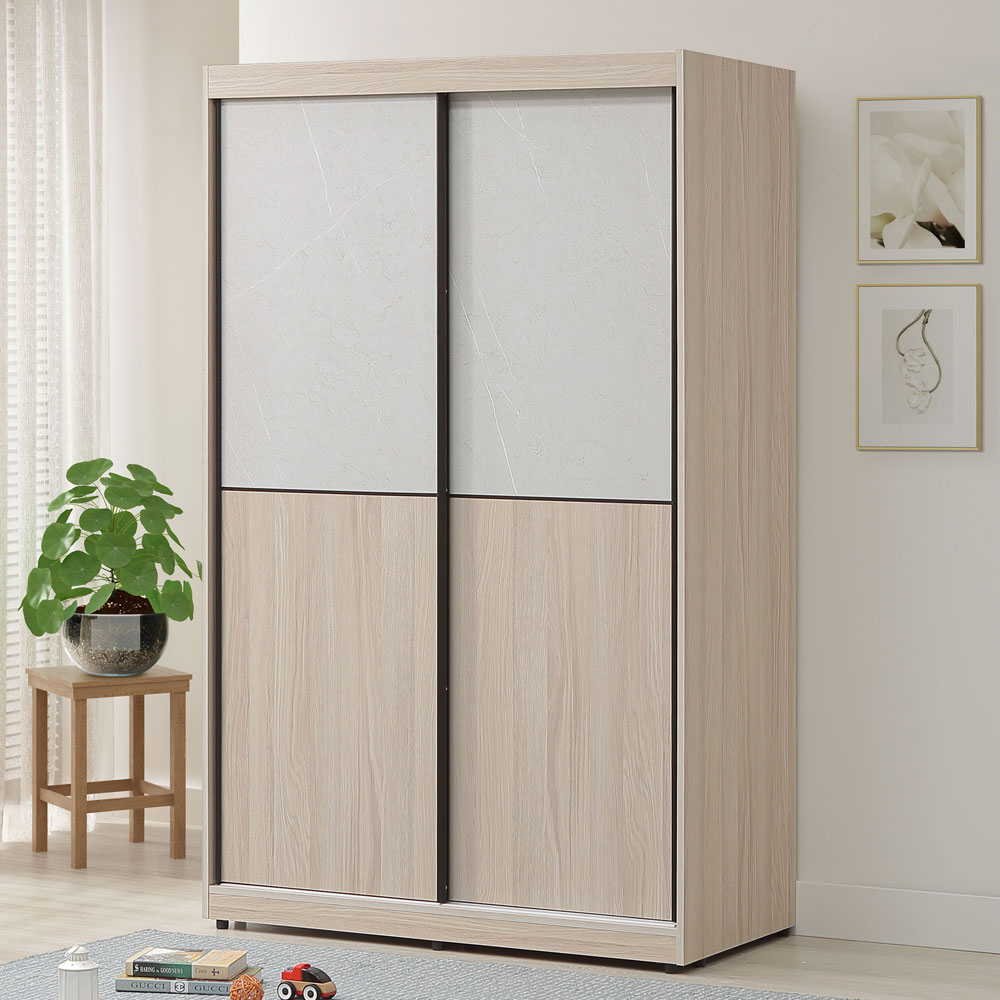 【Homelike】喜家居4尺雙色推門衣櫃(2502), , large